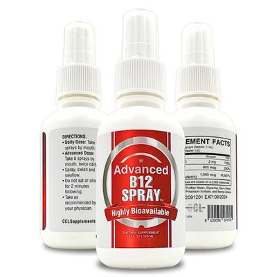 CCL SUPPLEMENTS Vitamin B12 Energy Spray, Methylcobalamin with Folic Acid Sublingual Liquid Complex for Focus, Metabolism, Nano Technology Instant Absorption and Custom Dosage (4 oz - 120 Servings)