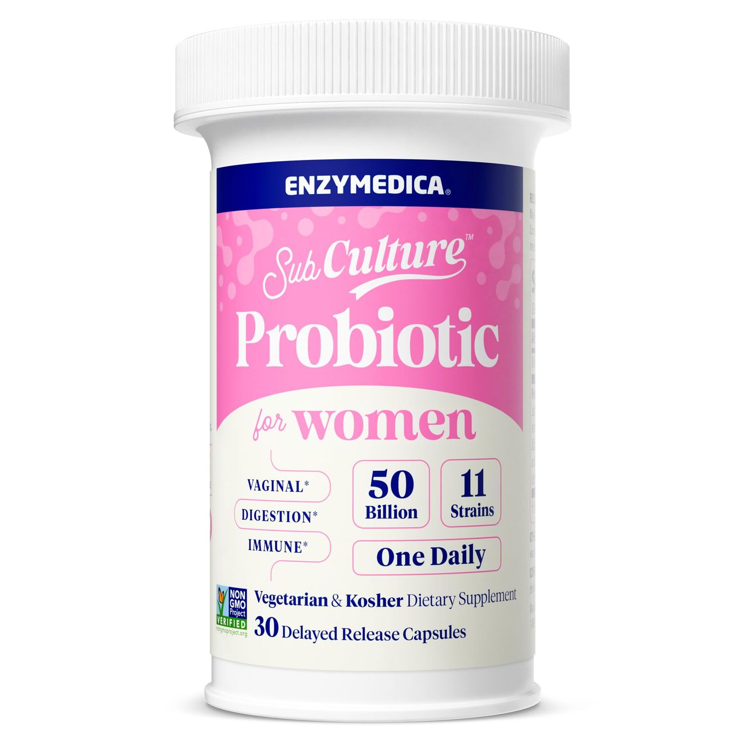 Enzymedica SubCulture Probiotics for Women&#39;s Vaginal Urinary Health, 50 Billion CFU, Supports Immune Digestive Health Regularity, 30 Count