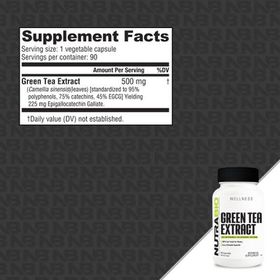 NutraBio Green Tea Extract, Adds Antioxidant Benefits and Helps Overall Health and Well-Being, 500mg - 90 Capsules