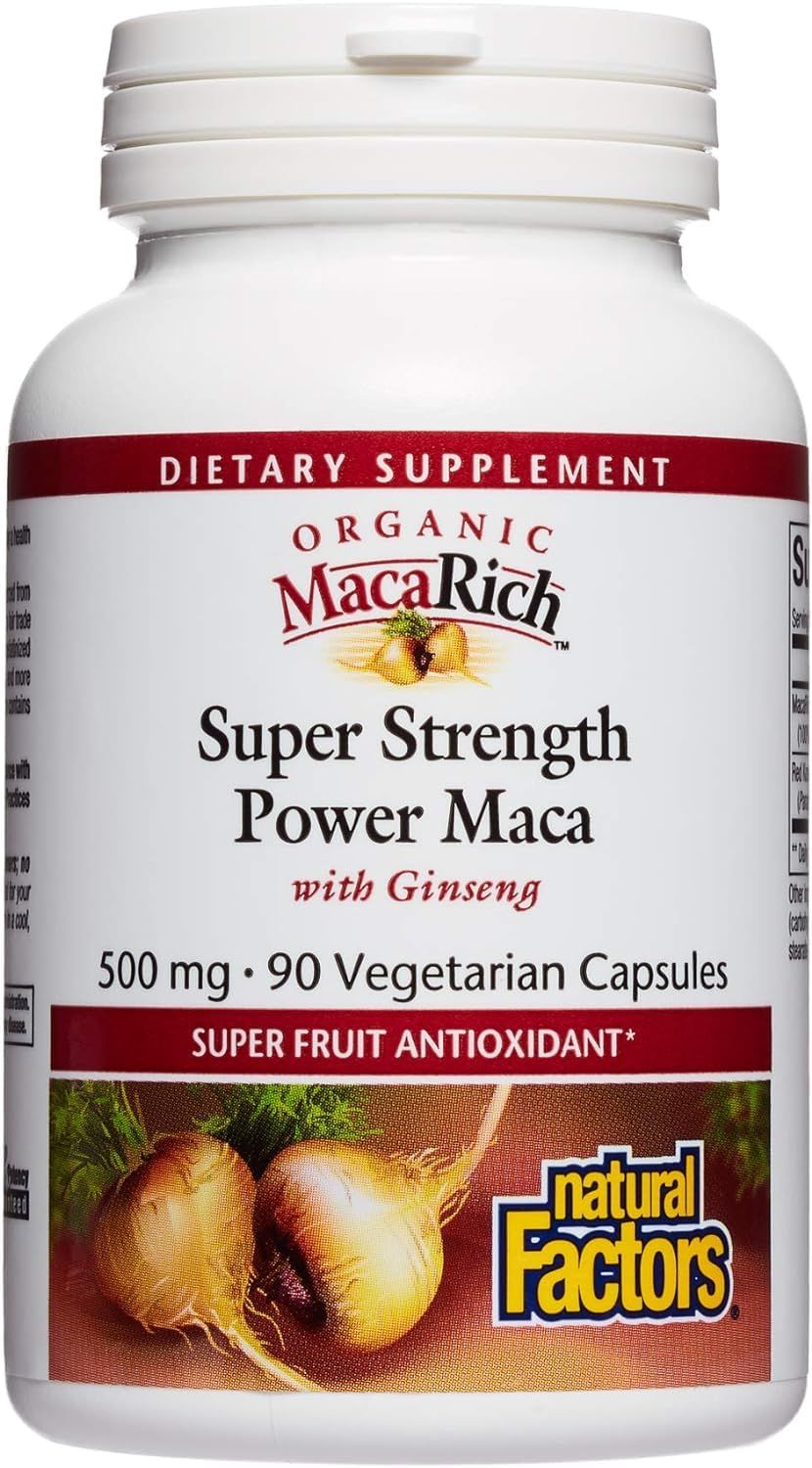 MacaRich by Natural Factors, Super Strength Power Maca, Superfruit Antioxidant Supplement with Ginseng, 90 capsules (90 servings)