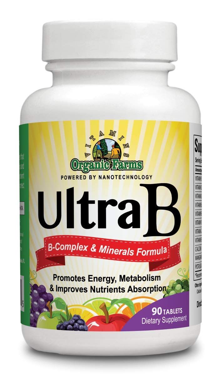 Organic Farms Vitamins Ultra B Complex Minerals - 90 Tablets - 100 Natural Dietary Supplement