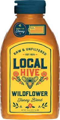 Local Hive Wildflower Raw Unfiltered Honey - 16oz, 100 Pure US Honey, Sourced from American Bees and Beekeepers - Natural Sweetener, Ideal for Tea, Baking, and Cooking