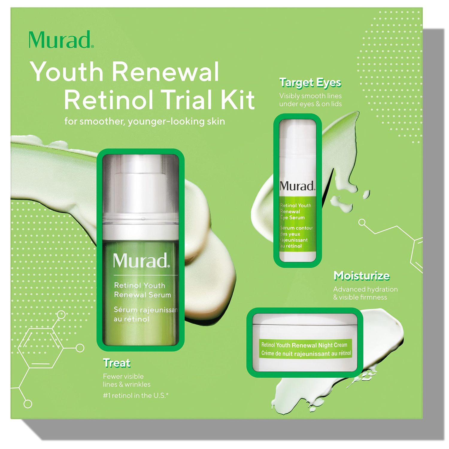 Murad Youth Renewal Retinol Trial Kit - 3-Piece Trial-Size Kit 102 Value - Anti-Aging Retinol Skincare Set - Retinol Serum for Face, Retinol Eye Serum, Retinol Night Cream