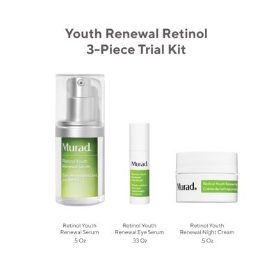 Murad Youth Renewal Retinol Trial Kit - 3-Piece Trial-Size Kit 102 Value - Anti-Aging Retinol Skincare Set - Retinol Serum for Face, Retinol Eye Serum, Retinol Night Cream