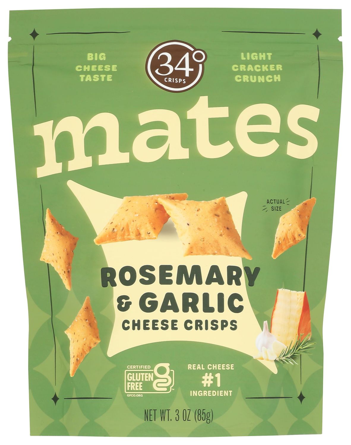 34 Degrees Rosemary and Garlic Cheese Crisps Mates, 3 OZ