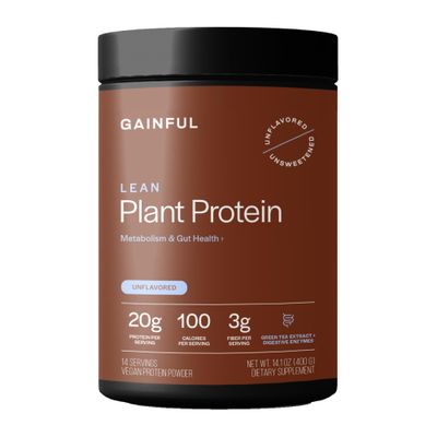 Gainful Lean Plant Protein Powder, 20g Plant Protein per Serving, Unflavored, Supports Lean Muscle, Metabolism, Satiety, with Green Tea Extract, Digestive Enzymes, Organic Fiber, Vegan, 14 Servings