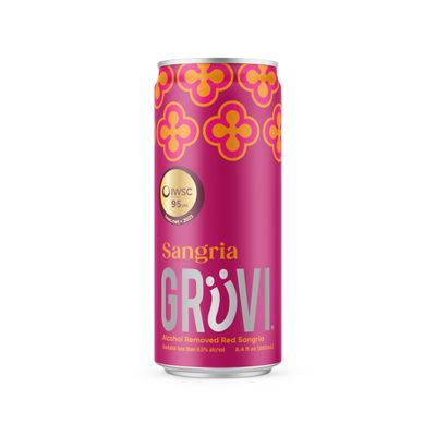 Gruvi Sangria Red Sparkling Spanish Non-Alcoholic Wine, 50 Calories, Gluten Free, 8.4 Fl Oz Per Can, Pack of 4