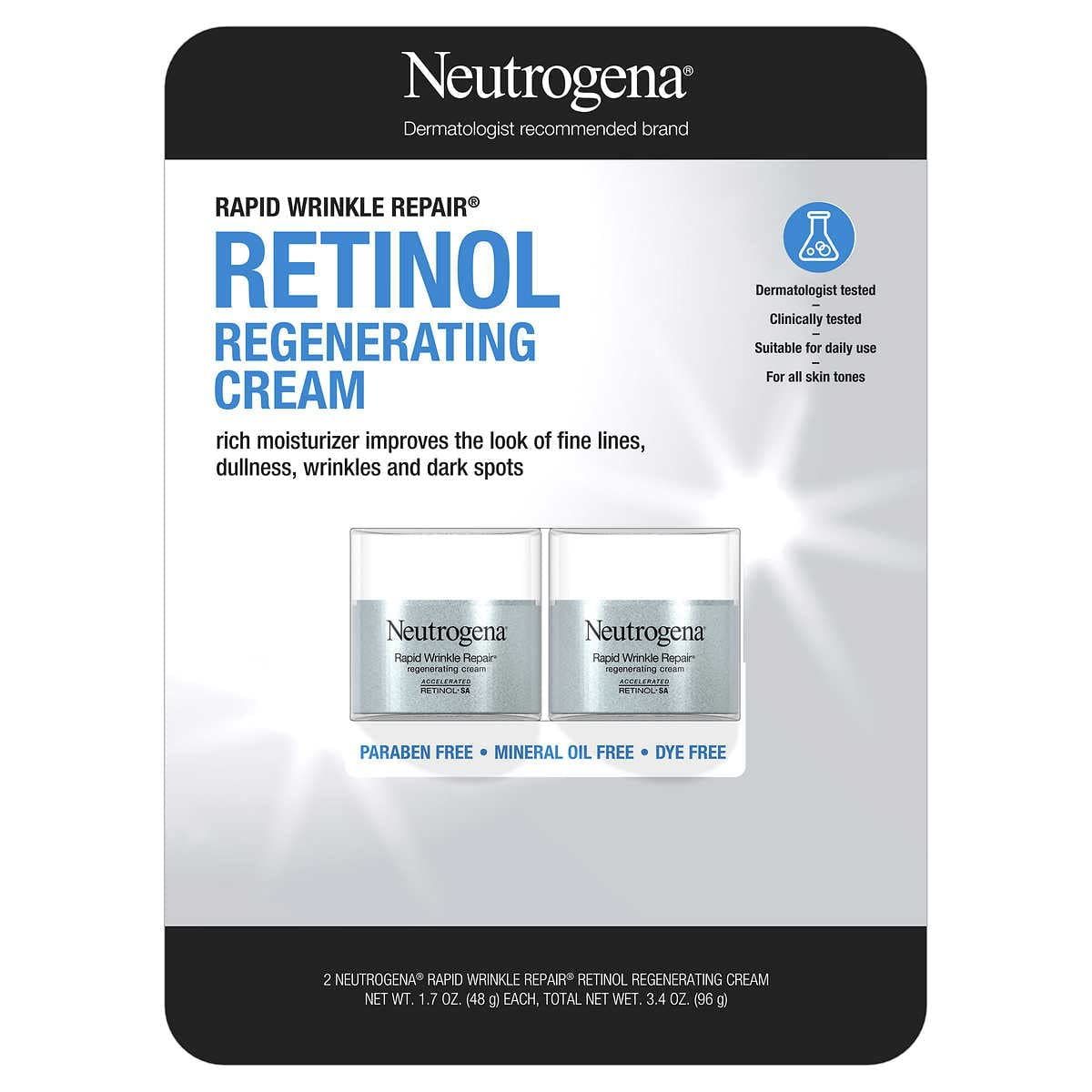 Neutrogena Rapid Wrinkle Repair Retinol Face Moisturizer, Daily Anti-Aging Cream with Hyaluronic Acid to Fight Fine Lines, Wrinkles, Dark Spots, 1.7 oz (pack of 2) 3.4 Ounce
