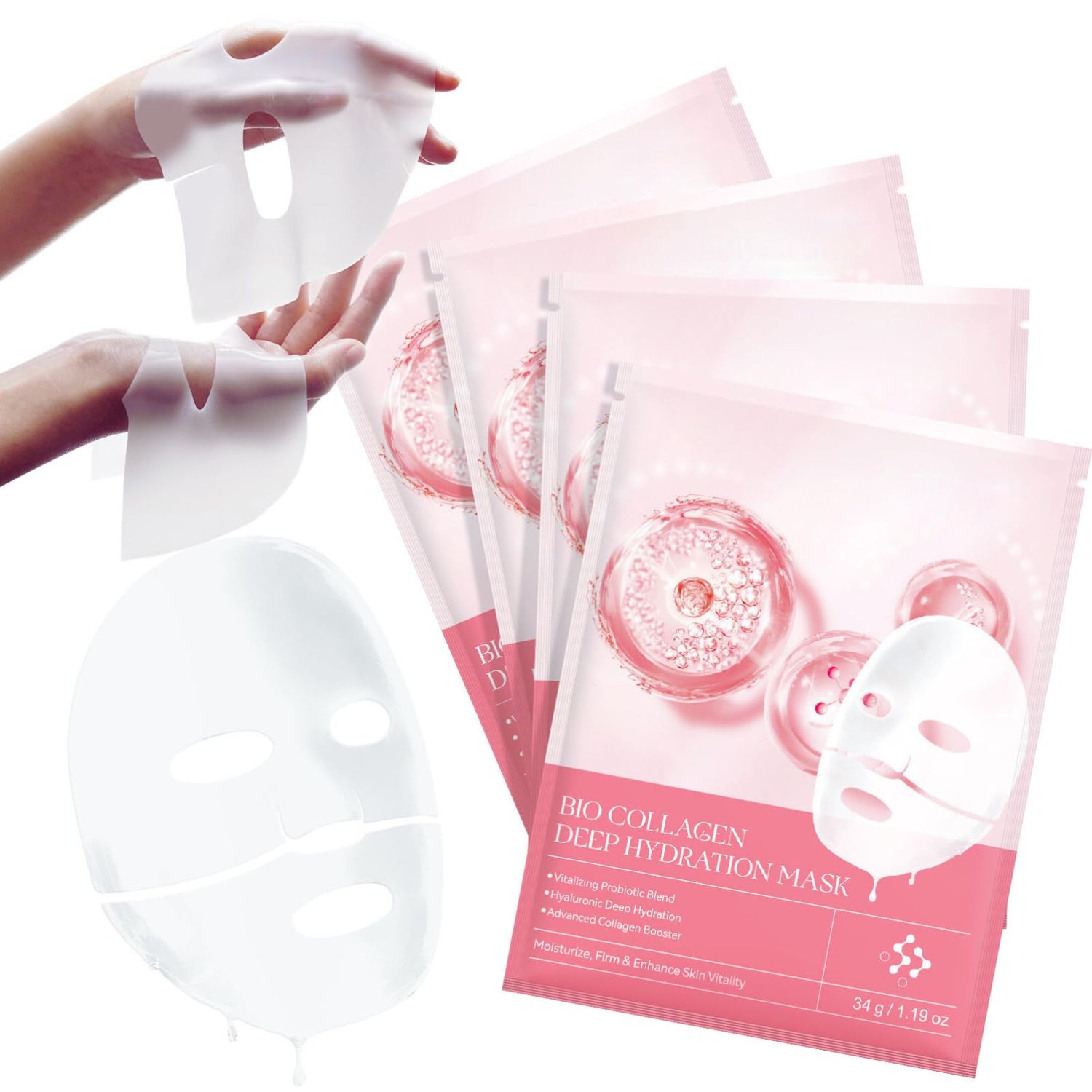 Evolvique Hydrating Face Masks - Collagen Face Mask with Hyaluronic Acid, Vitamin E - 4PCS Overnight Facial Masks for Women Skin Care - Anti Wrinkle Lifting Mask Deep Nourishing Sheet mask