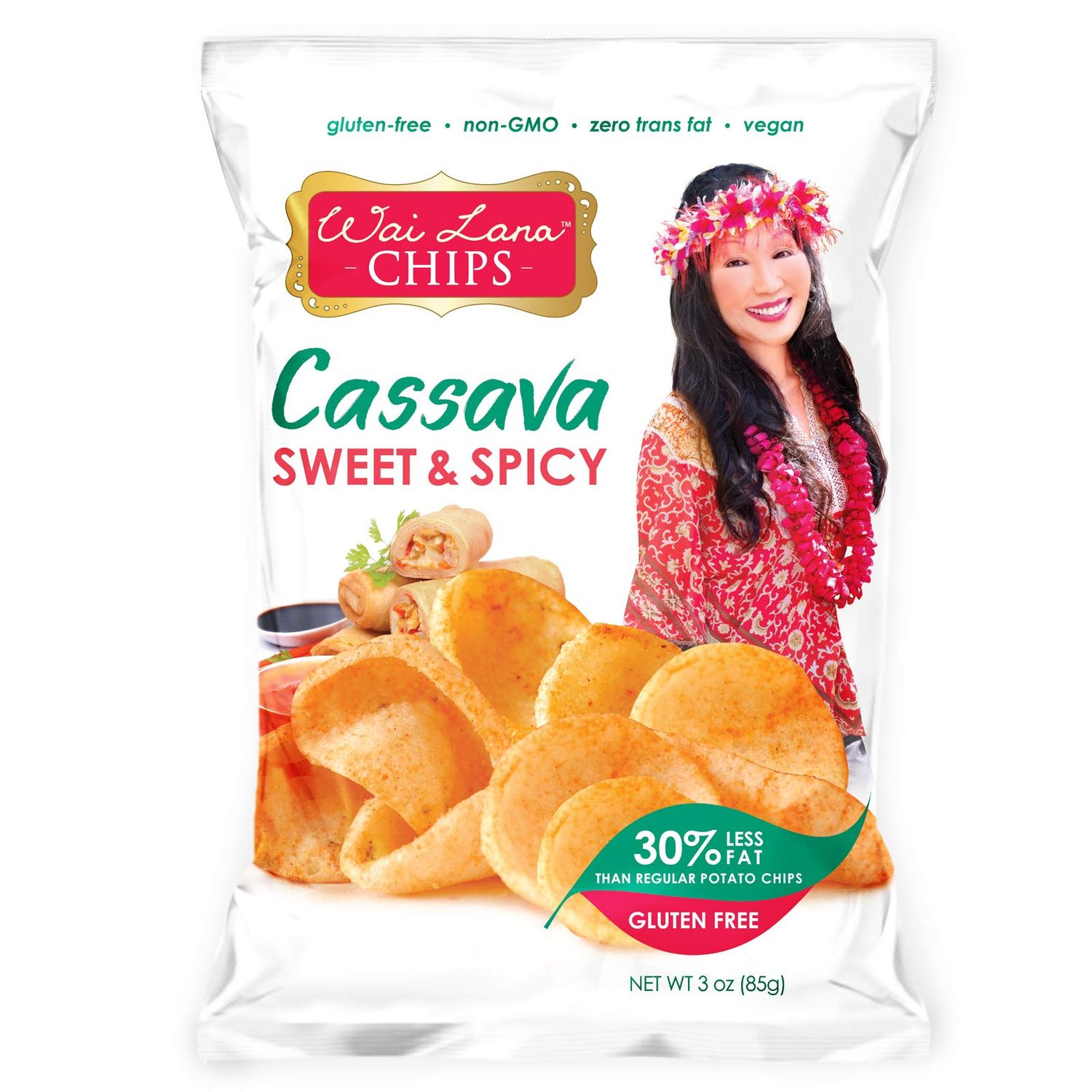 Cassava Chips - Sweet Spicy (6 Pack of 3 Ounce Individual Bags) - Gluten Free, Non-GMO, Vegan, Zero Trans Fats - Wai Lana