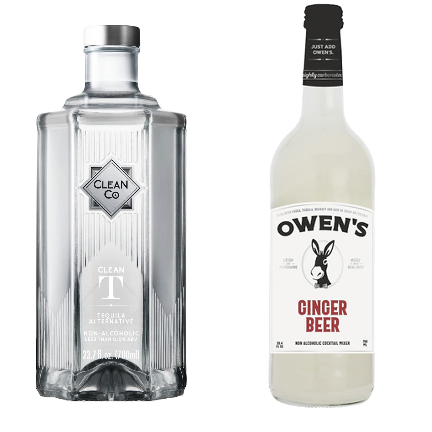 Clean Co Non-Alcoholic Tequila Alternative 700ml Bottle - 1 Pack with Premium Quality Ginger Beer - 1 Pack - Batanga