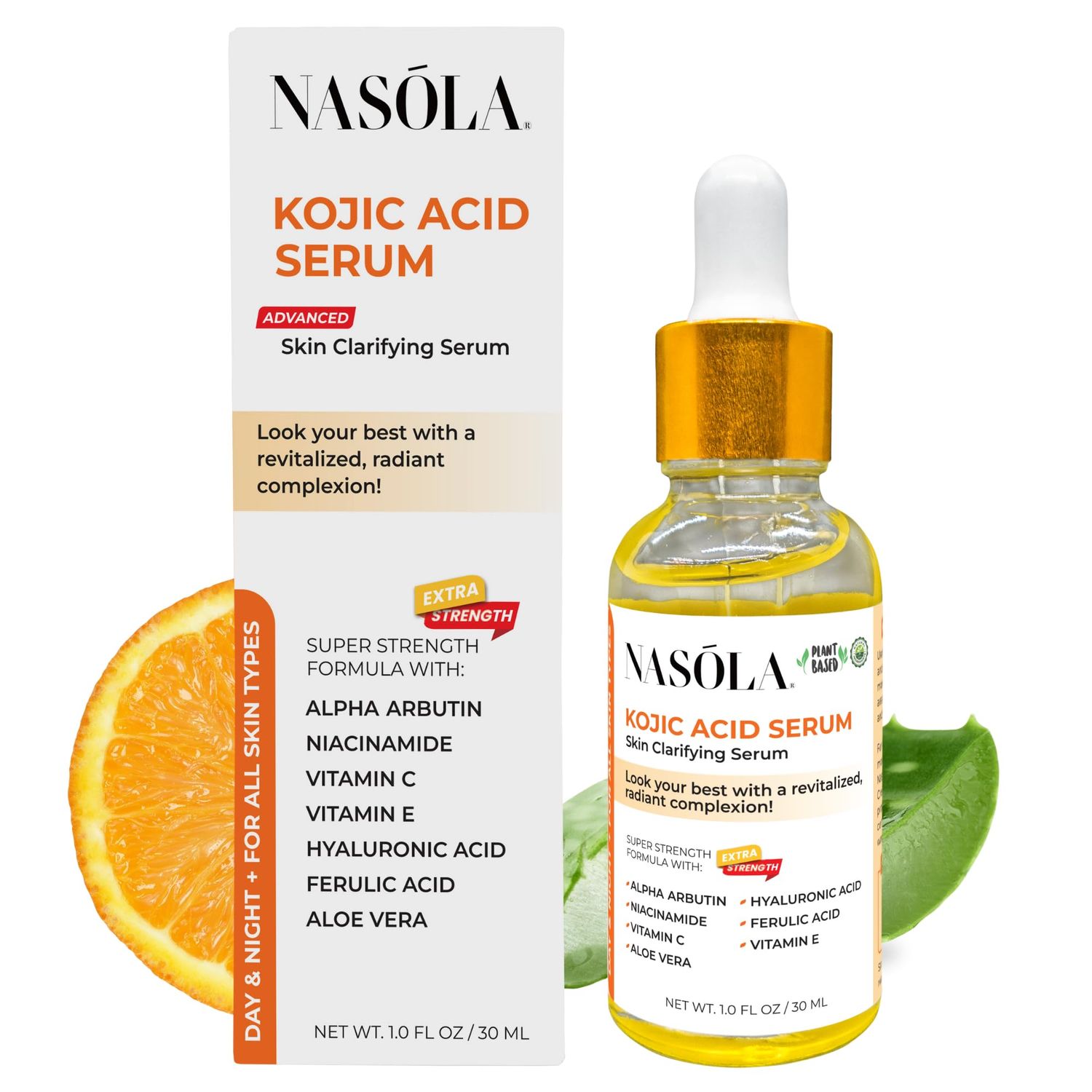 Nasola Kojic Acid Serum for Skin Clarifying, Complexion Revitalization Fade Cream with Alpha Arbutin, Vitamin C E, Niacinamide