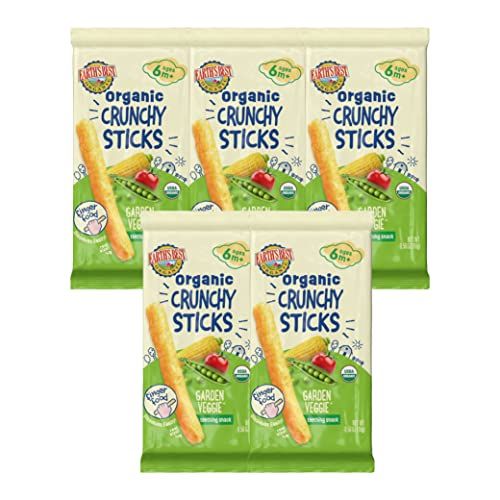 Earth&#39;s Best Organic Baby Food, Dissolvable Teething Snack for Babies 6 Months and Older, Garden Veggie Crunchy Sticks, .56 oz Pack (Pack of 5)