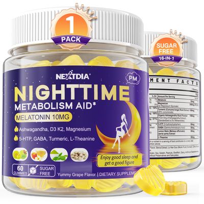 1Pack Melatonin 10mg Gummies, Night Time Metabolism Gummies for Adults, Crush Excess Hoarding While You Rest, Promote Healthy Zzzs, with Magnesium, Ashwagandha, 5-HTP, GABA, 100 Drug Free,Sugar Free