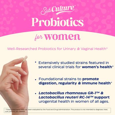 Enzymedica SubCulture Probiotics for Women's Vaginal Urinary Health, 50 Billion CFU, Supports Immune Digestive Health Regularity, 30 Count