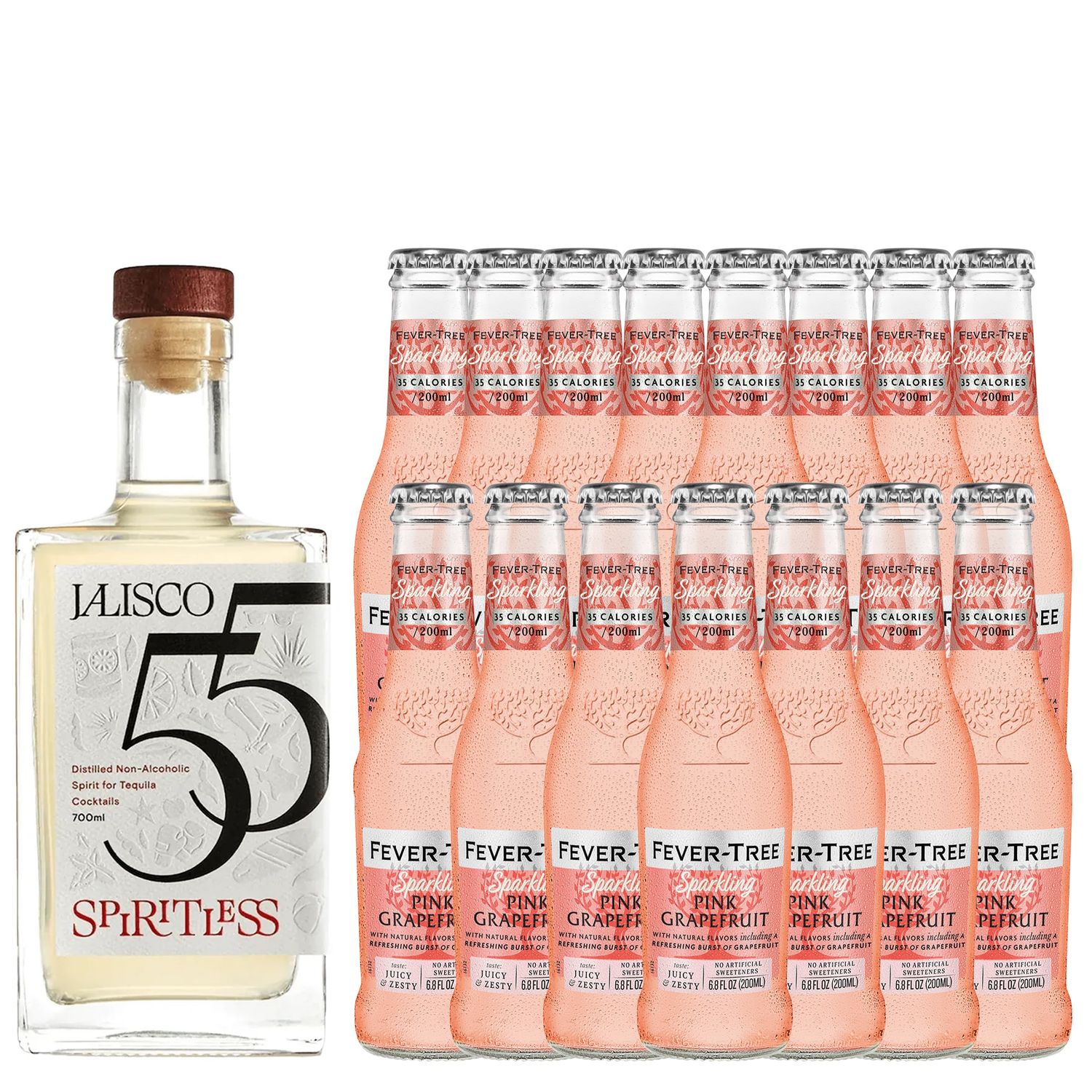 Spiritless Jalisco 55 Distilled Non-Alcoholic Tequila Bundle with Fever Tree Sparkling Grapefruit Paloma - Premium Zero-Proof Liquor Spirits for a Refreshing Experience 15 PACK