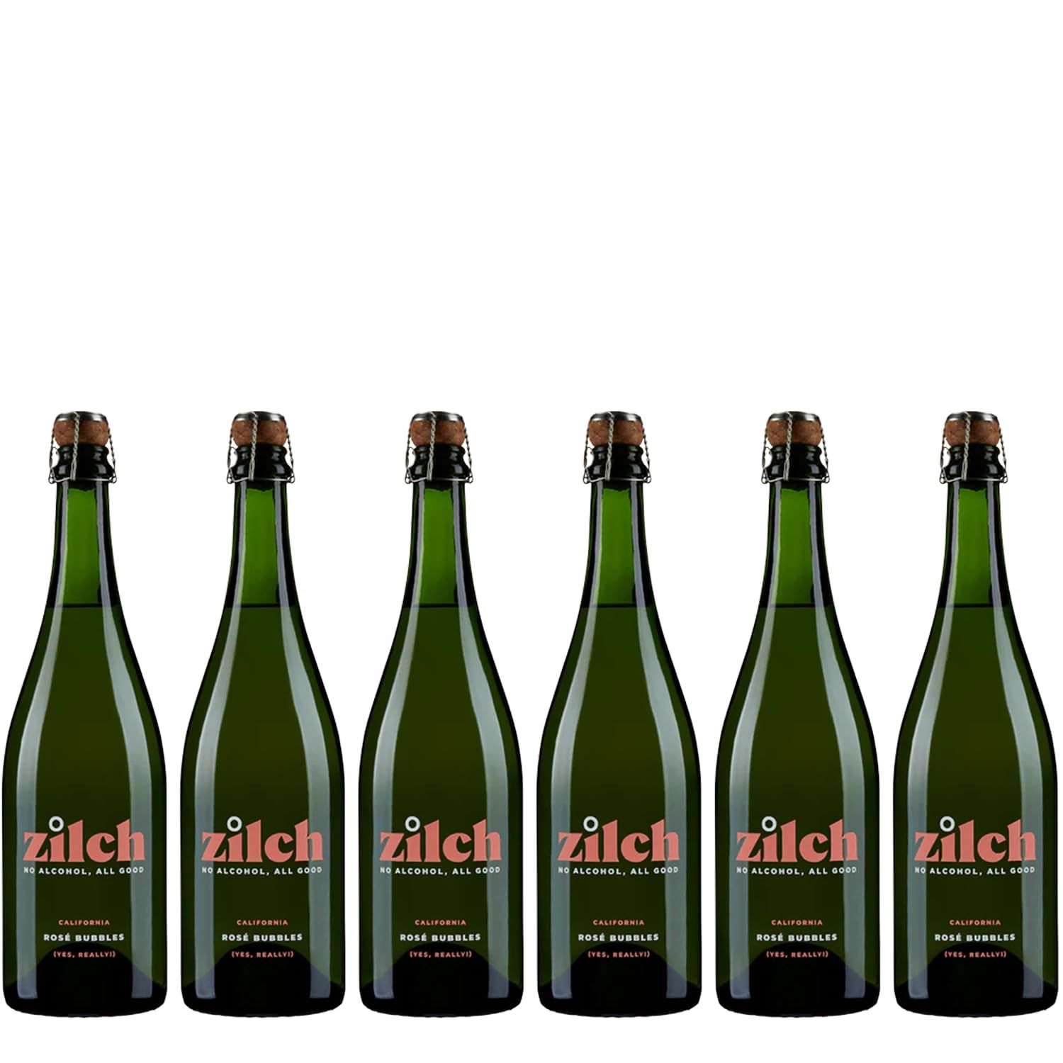 Zilch Alcohol-Free Ros Bubbles: Premium Non-Alcoholic California Sparkling Rose Wine 6 PACK