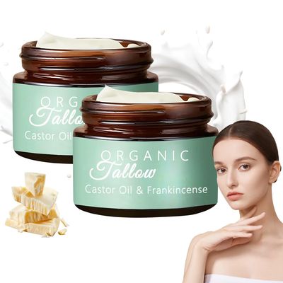 2PCS Grass Fed Beef Tallow with Frankincense Oil and Castor Oil, Organic Beef Moisturizer Easily Absorbed For Face And Body