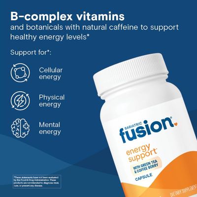 Bariatric Fusion B Vitamins for Energy Support B-Complex with 70mg Natural Caffiene Vegan Capsules Bariatric Vitamins for Women and Men Gluten, Dairy and Soy Free Non-GMO 60 Count