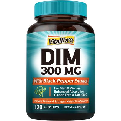 Vitalibre DIM Supplement for Women Men, Estrogen Metabolism, Hormone Balance Menopause Support, DIM 300 mg with Black Pepper Extract, High Absorption, 120 Capsules