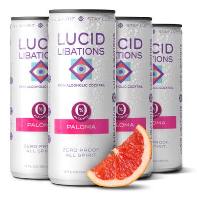 Lucid Libations Non-Alcoholic Cocktail, Zero Proof Craft Mocktail Alcohol Free Beverage Replacement 12 fl oz Cans (4 Pack, Paloma)