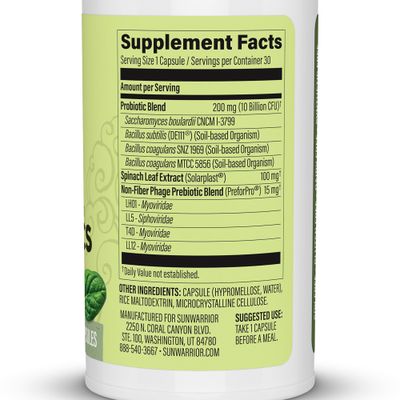 Sunwarrior Probiotics Soil-based Vegan Capsules 10 billion CFU for Digestion Soy Free Gluten Free Dairy Free 30 CT