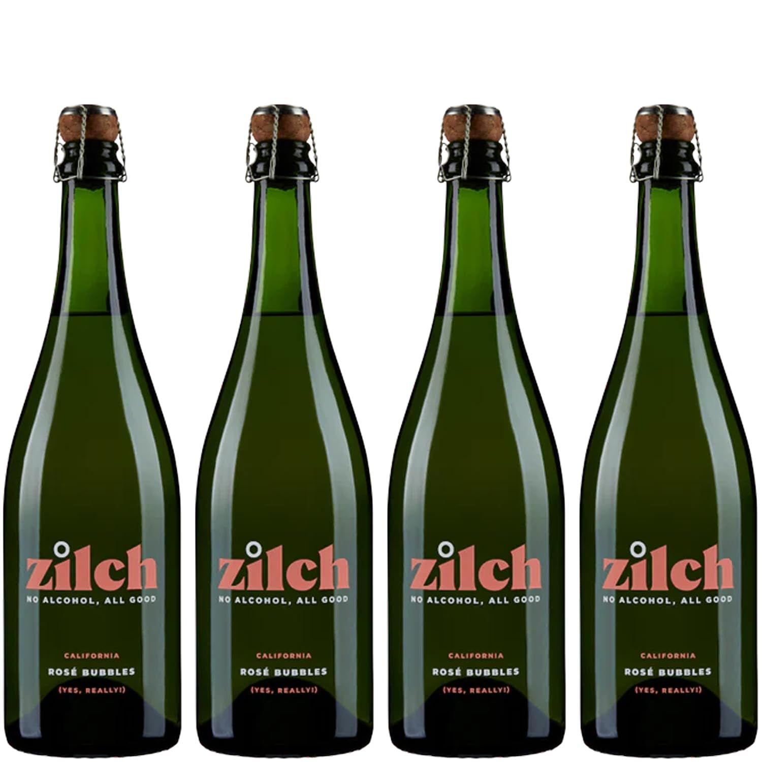 Zilch Alcohol-Free Ros Bubbles: Premium Non-Alcoholic California Sparkling Rose Wine 4 PACK