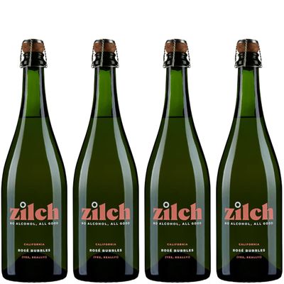 Zilch Alcohol-Free Ros Bubbles: Premium Non-Alcoholic California Sparkling Rose Wine 4 PACK