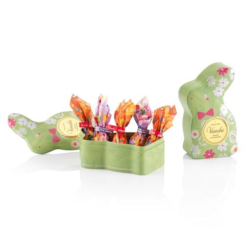Venchi - Green Rabbit Shaped Tin with 6 Chocolate Eggs, Assorted Flavours with &quot;Piedmont Hazelnut&quot;, Gluten-Free, 2.32 oz, Gift Idea for Mother&#39;s Day