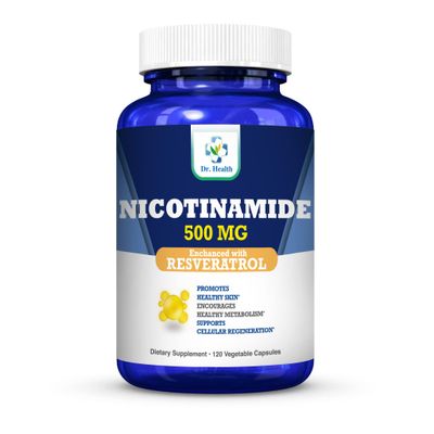Nicotinamide 500mg Enhanced w. Resveratrol 100mg 120 Veggie Capsules Up to 4 Months Supply Vitamin B3 w. Antioxidant All Natural Dietary Supplement Support Cellular Health Energy Aging Gracefully