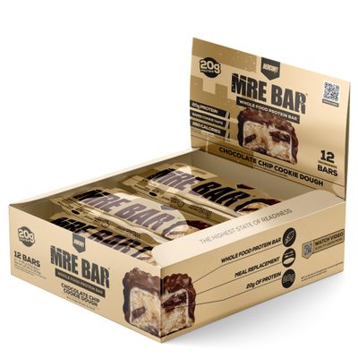 REDCON1 MRE Protein Bar, Chocolate Chip Cookie Dough - Contains MCT Oil 20g of Whole Food Protein - Easily Digestible, Macro Balanced Low Sugar Meal Replacement Bar (12 Bars)