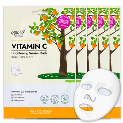 Epielle Vitamin C Serum Sheet Masks (5pk) Korean Skincare Facial Sheet Mask Kbeauty, Mother&#39;s Day Gifts