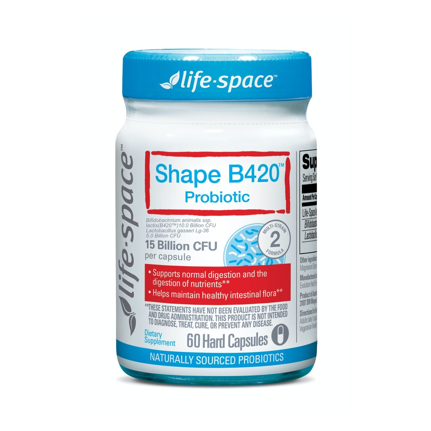 Life-Space Shape B420 Probiotics, Clinically Studied Strains, Supplement for Women and Men, Supports Digestive Health and Metabolic Rate, 2-Month Serving - 60 Vegetarian Capsules