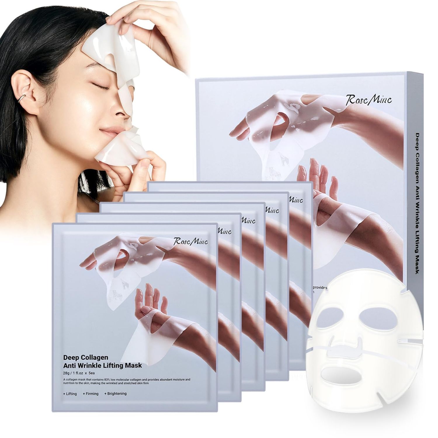 Jsykt Deep Collagen Anti Wrinkle Lifting Mask, Collagen Face Mask, Facial Sheet Masks Collagen Real Deep Overnight for Elasticity, Moisturizing (5 PC)