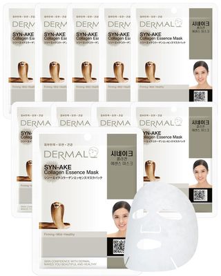 DERMAL Syn-Ake Collagen Essence Facial Mask Sheet 23g Pack of 10 - Peptide Contained, Anti Aging Anti Wrinkle, Daily Skin Treatment Solution Sheet Mask
