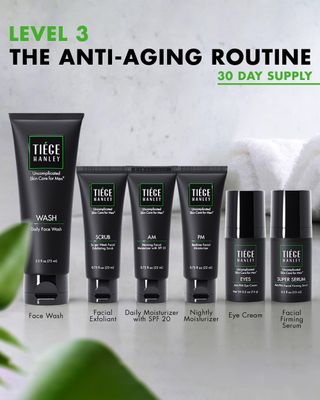 Tiege Hanley Men s Skin Care Set, Anti-Aging Routine (System Level 3) - Face Wash, Scrub, Moisturizer, Eye Cream Serum for Wrinkle Defense, Firm Skin Long-Term Anti-Aging Protection