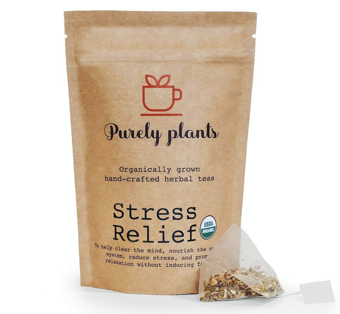 Purely Plants Stress Away (USDA Stress Relief) Non GMO Organically Grown Tea with Rhodiola, Linden, Milky Oats, Licorice, and Skullcap