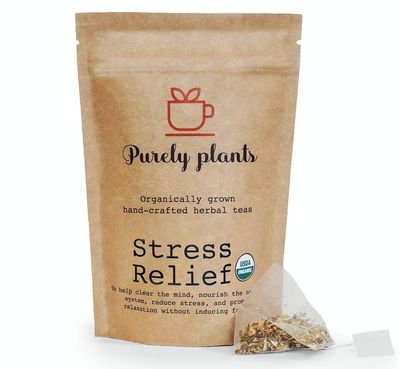 Purely Plants Stress Away (USDA Stress Relief) Non GMO Organically Grown Tea with Rhodiola, Linden, Milky Oats, Licorice, and Skullcap
