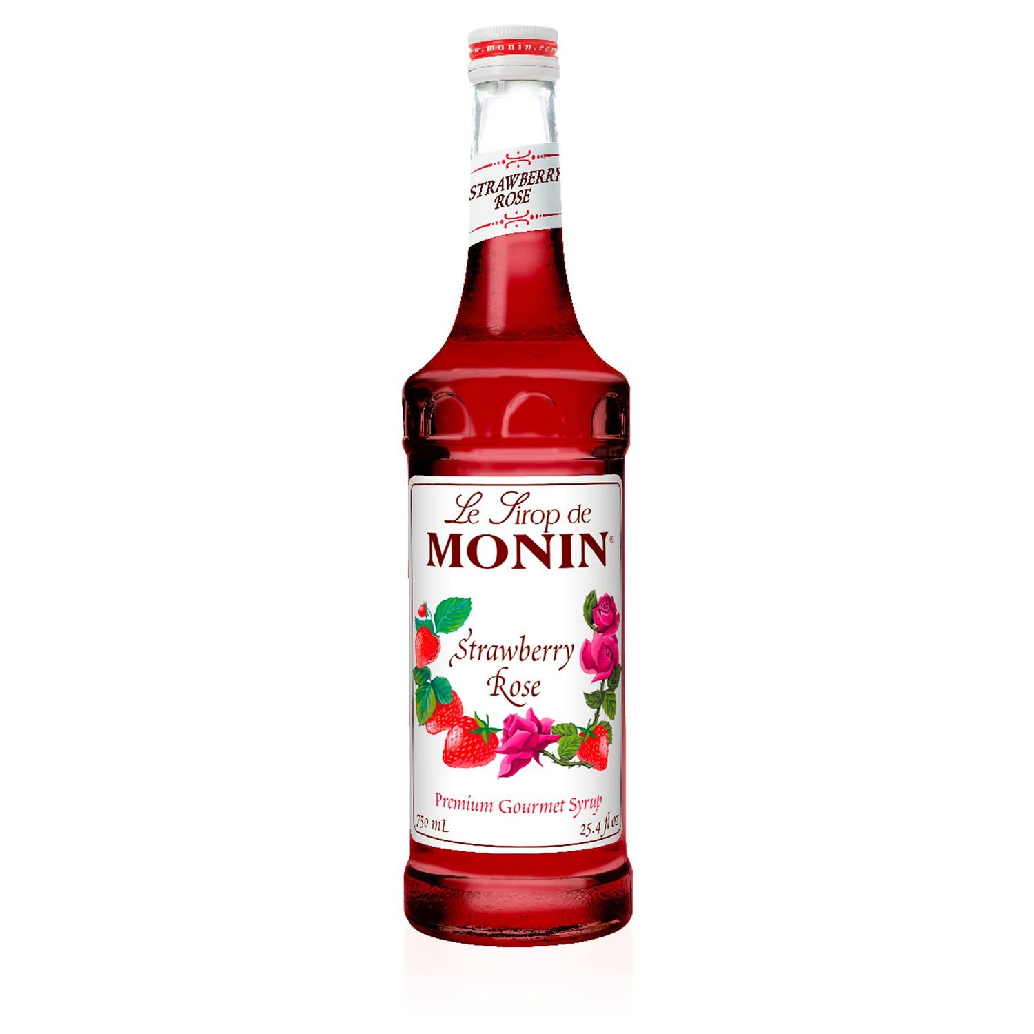 Monin - Strawberry Rose Syrup, Strawberry Rose Flavoring, Strawberry Rose Flavored Syrup, Coffee Flavoring, Natural Flavoring, Great for Lattes, Teas, Lemonades, Cocktails, More (750 ml)