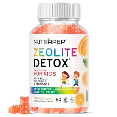 NutraPep Zeolite Detox Gummies for Kids - Total Body Cleanse Micronized Chewables Supplement with Chlorella - Cleanse Out Toxins - Orange Flavor Vegan Non-GMO Gluten-Free
