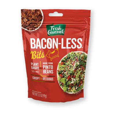Fresh Gourmet Vegan Bacon-Less Bits - 3.5 oz Plant-Based Topping for Salads, Potatoes, Soups, and More Soy-Free, Kosher, and Smoky Flavor Resealable Pouch