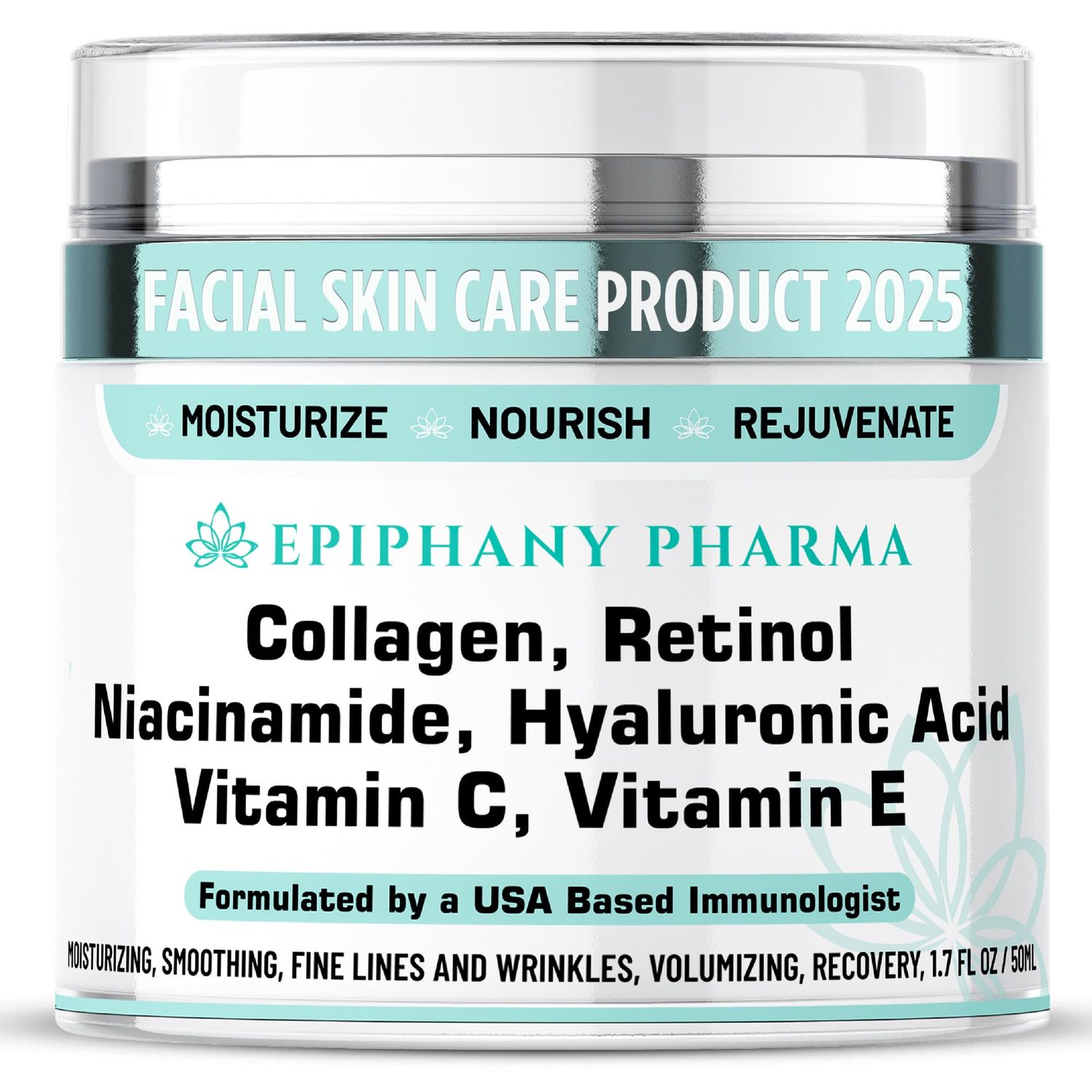 Epiphany Pharma Max Concentrated Retinol Collagen Anti Aging Face Cream - Get Smoother Tighter Skin with Hyaluronic Acid, Niacinamide, and Vitamins C E, For Women Men - 1.7 FL Oz50 ML