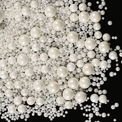 Kasvan White Pearl Sugar Sprinkles - Edible Candy Pearls 130g4.58 Oz, Mix Size, Baking Cake Decorations, Ice Cream Toppings and Cookie Decorating, Wedding Party Chirstmas Supplies
