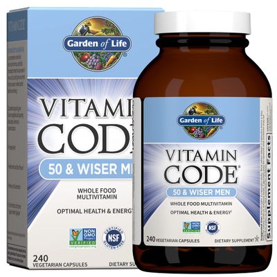 Garden of Life Multivitamin for Men - Vitamin Code 50 Wiser Men&#39;s Raw Whole Food Vitamin Supplement with Probiotics, Vegetarian, 240 Capsules