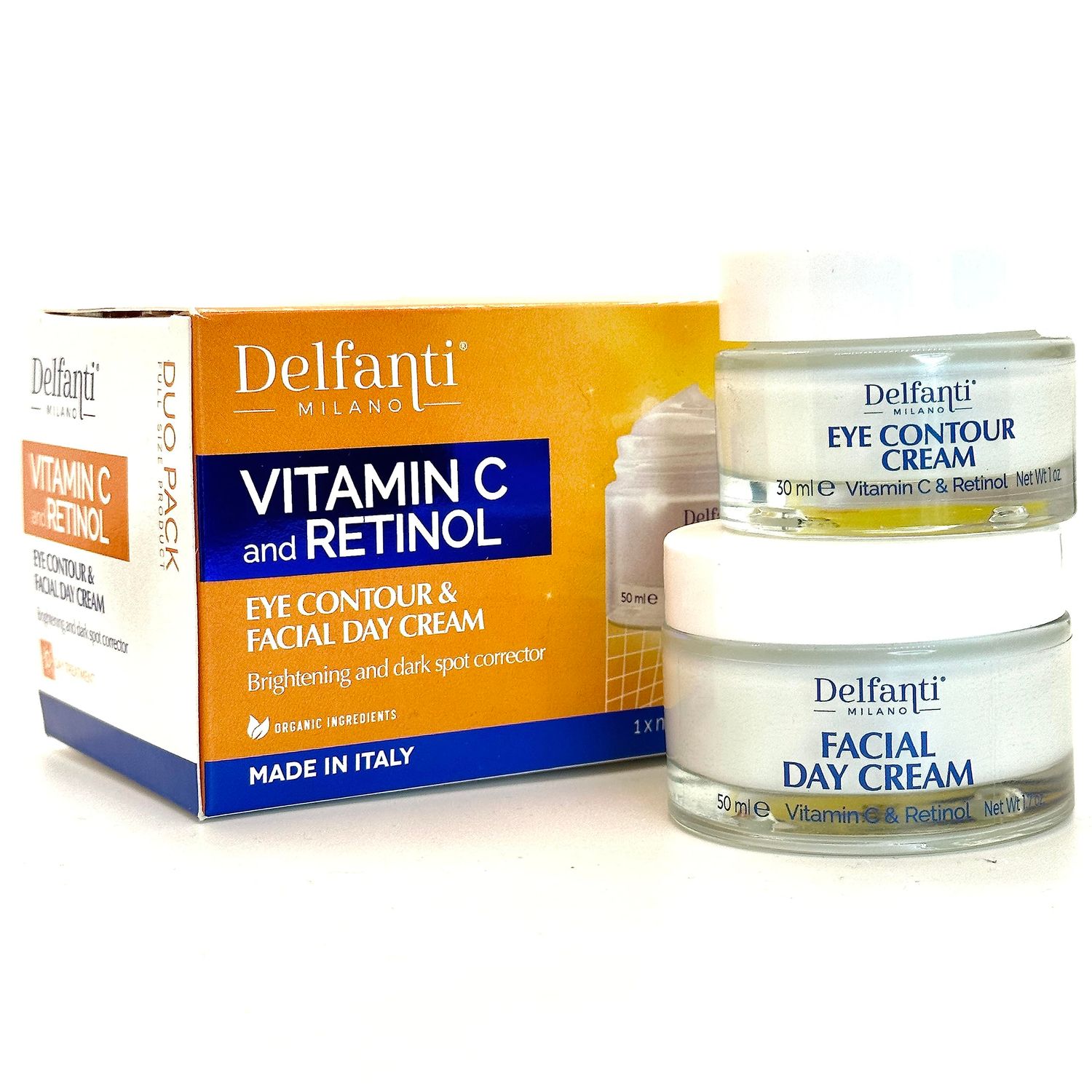 VITAMIN C RETINOL DUO PACK Full Size Facial Day Cream and Eye Contour Cream Brightening and Dark Spot Corrector