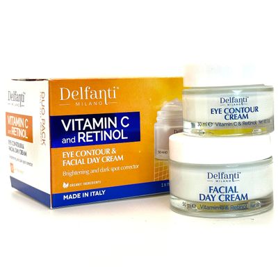VITAMIN C RETINOL DUO PACK Full Size Facial Day Cream and Eye Contour Cream Brightening and Dark Spot Corrector