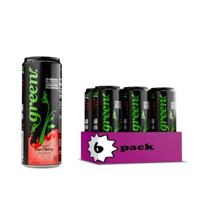 Green Sour Cherry- No added Sugar, 10 Real Sour Cherry Juice, 20 Calories per can, Naturally Sweetened with 100 Stevia Leaf Extract, Carbonated Soda, 12 Fl Oz each can - Pack of 6