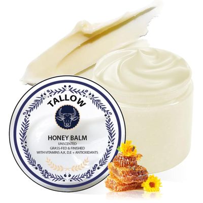 Grass Fed Tallow Honey Balm, Tallow Manuka Honey Balm, Natural Organic Moisturizing Cream or Face and Body, Smooth Skin, Enhances Natural Radiance