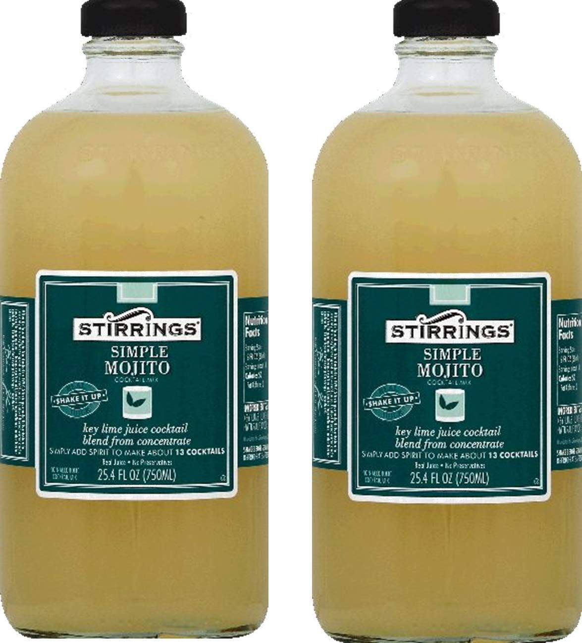 Stirrings Simple Mojito Non-Alcoholic Cocktail Mix, TWO 25.4 fl. oz. (750ml) Bottles