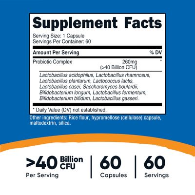 Nutricost Probiotic Complex (40 Billion CFU) (60 Capsules) - GMO-Free, Gluten-Free
